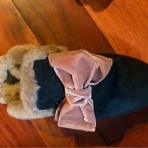 Twin-Set Black Slippers with Pink Bow